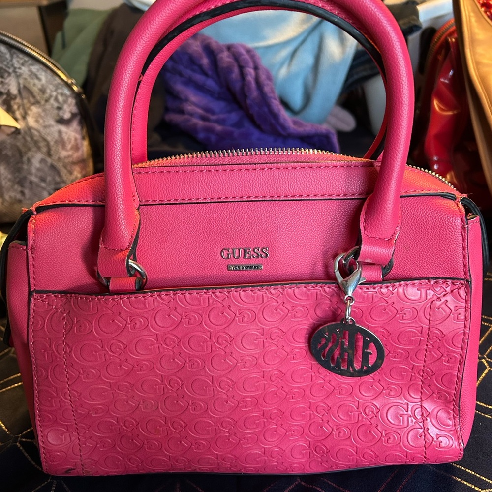 GUESS Fuchsia Embossed Satchel